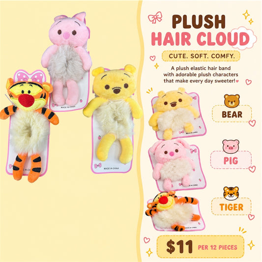 12PCS PACK YELLOW BEAR & FRIENDS PLUSH HAIR TIE FCH1