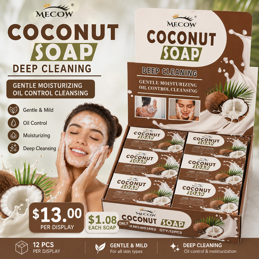 12PCS DISPLAY MECOW COCONUT SOAP HS1493
