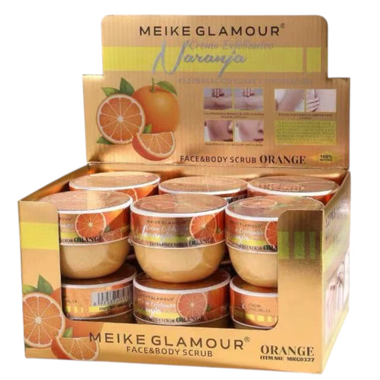 12PCS DISPLAY MEIKE GLAMOUR ORANGE BODY/FACE SCRUB MKG0327