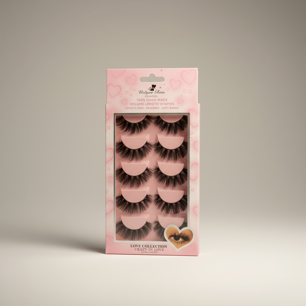 3PCS UNIQUE GLAM COSMETICS CRAZY IN LOVE LOVE COLLECTION 5 PAIR LASHES