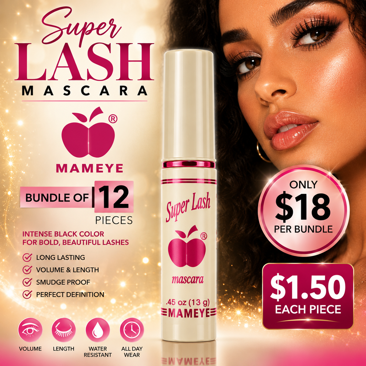 12PCS BY APPLE SUPER LASH MASCARA MAMEY 9014