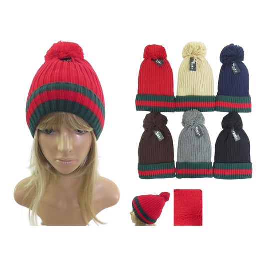 12PCS PACK RED BEANIE WITH LINES 2HT-941