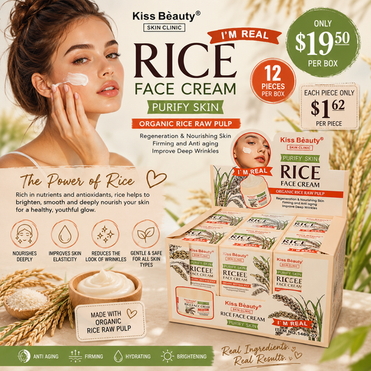 12PCS DISPLAY KISS BEAUTY RICE FACE CREAM PURIFY SKIN ORGANIC RAW