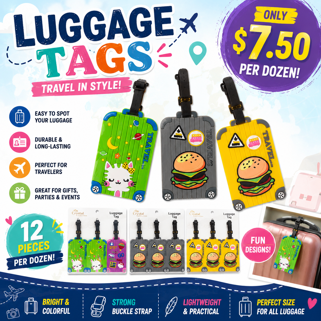 12PCS PACK FUN LUGGAGE SILICONE TAGS  ANV-1304