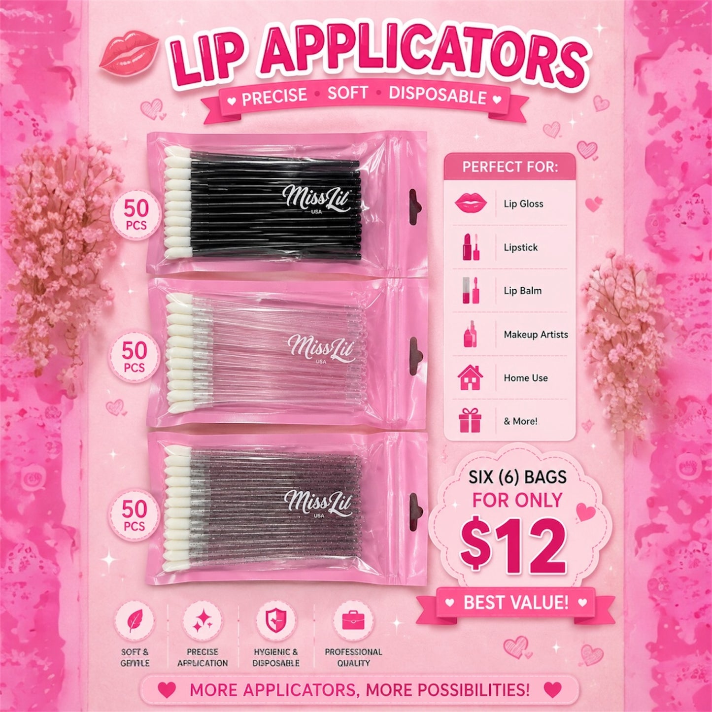 6PCS MISS LIL USA MIX LIP WANDS 50PCS PACK