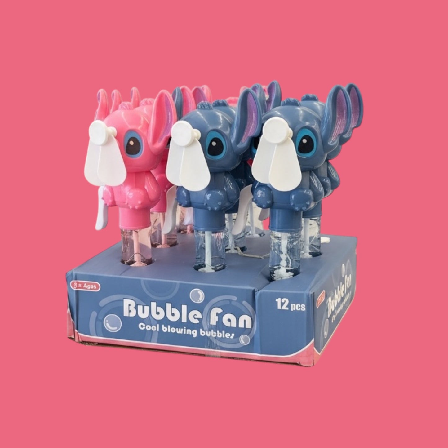 12PCS DISPLAY BLUE GUY & PINK GIRL BUBBLES + PUSHING FAN 1188