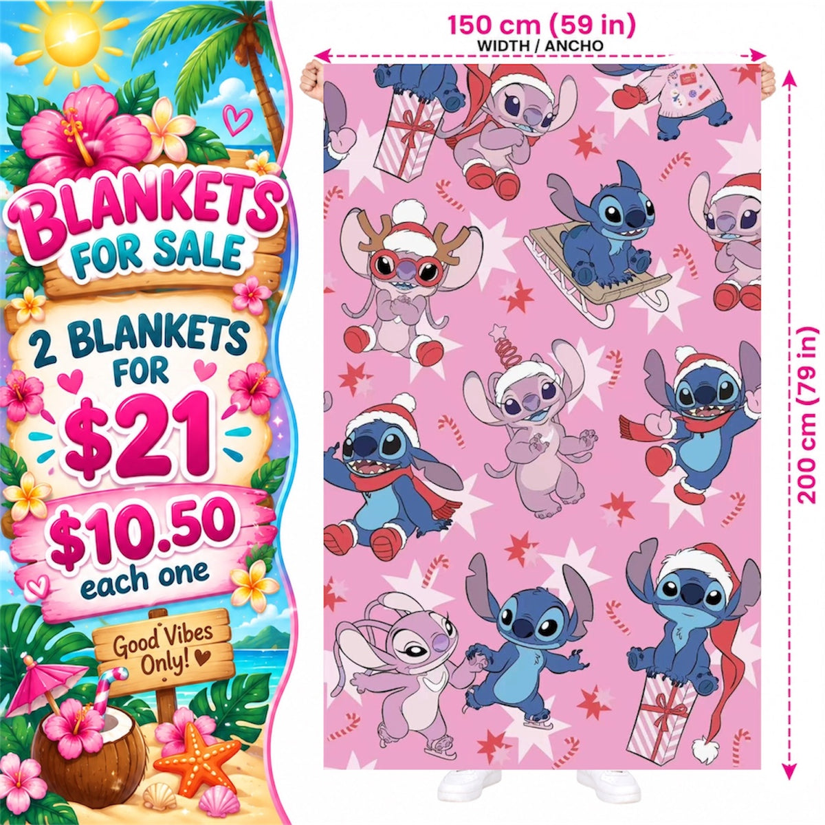 2PCS PINK BLUE GUY & PINK GIRL CHRISTMAS  BLANKET D-11