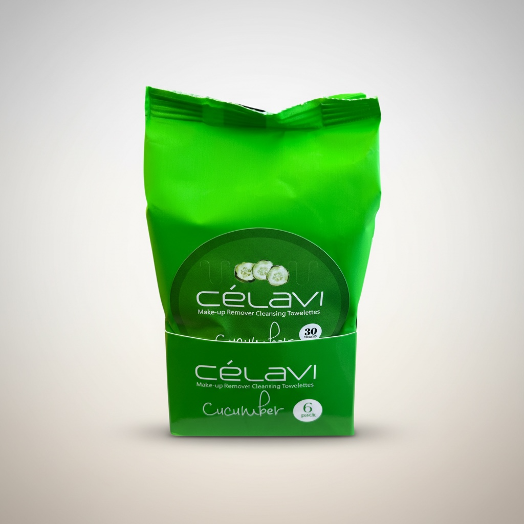 6PCS DISPLAY CELAVI CUCUMBER MAKE-UP REMOVER CLEANSING TOWELETTES MT004