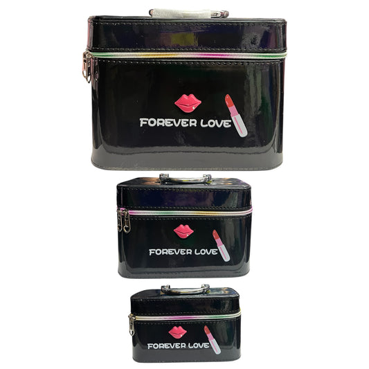 BLACK FOREVER LOVE 3 PCS CARRY ON MAKEUP BOX