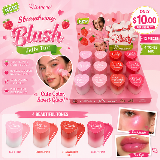 12PCS DISPLAY RIMOCOO 4 COLOR STRAWBERRY BLUSH R9259