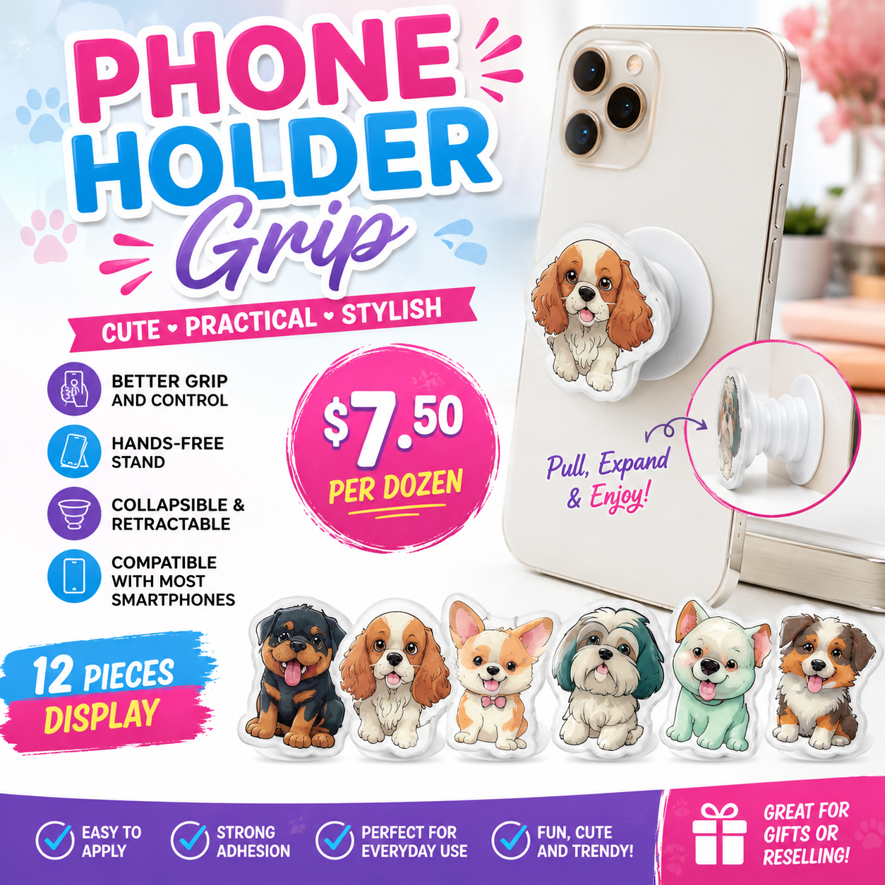 12PCS PACK DOG PHONE POP SOCKET ANV-1501