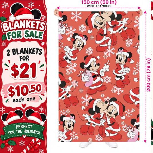 2PCS RED CHRISTMAS MOUSE COUPLE BLANKET D-8