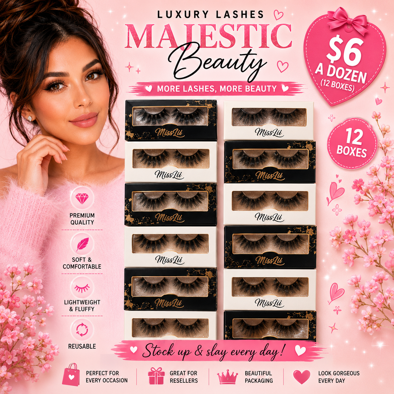 12PCS PACKS MISS LIL USA  LASHES MIXED STYLES