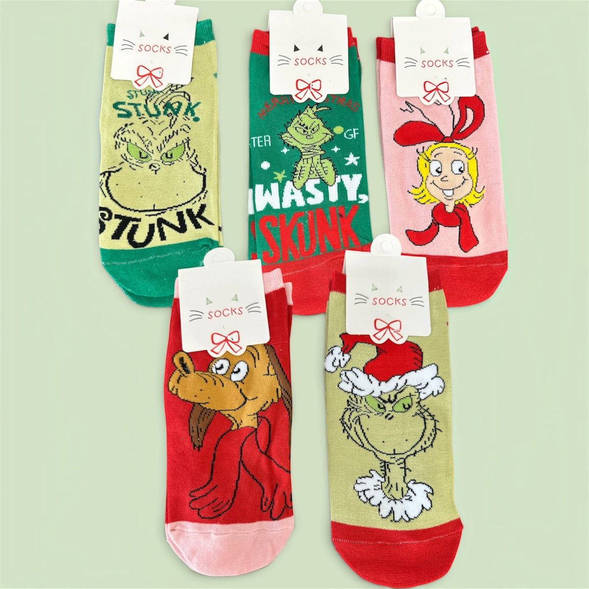 12PCS PACK GRINCH & VILLAGE ANKLE SOCKS S6