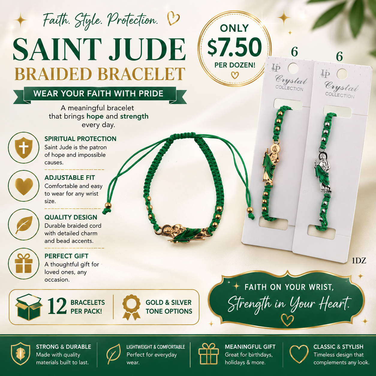 12PCS PACK SAN JUDAS DARK GREEN STRING BRACELET DBE-2838