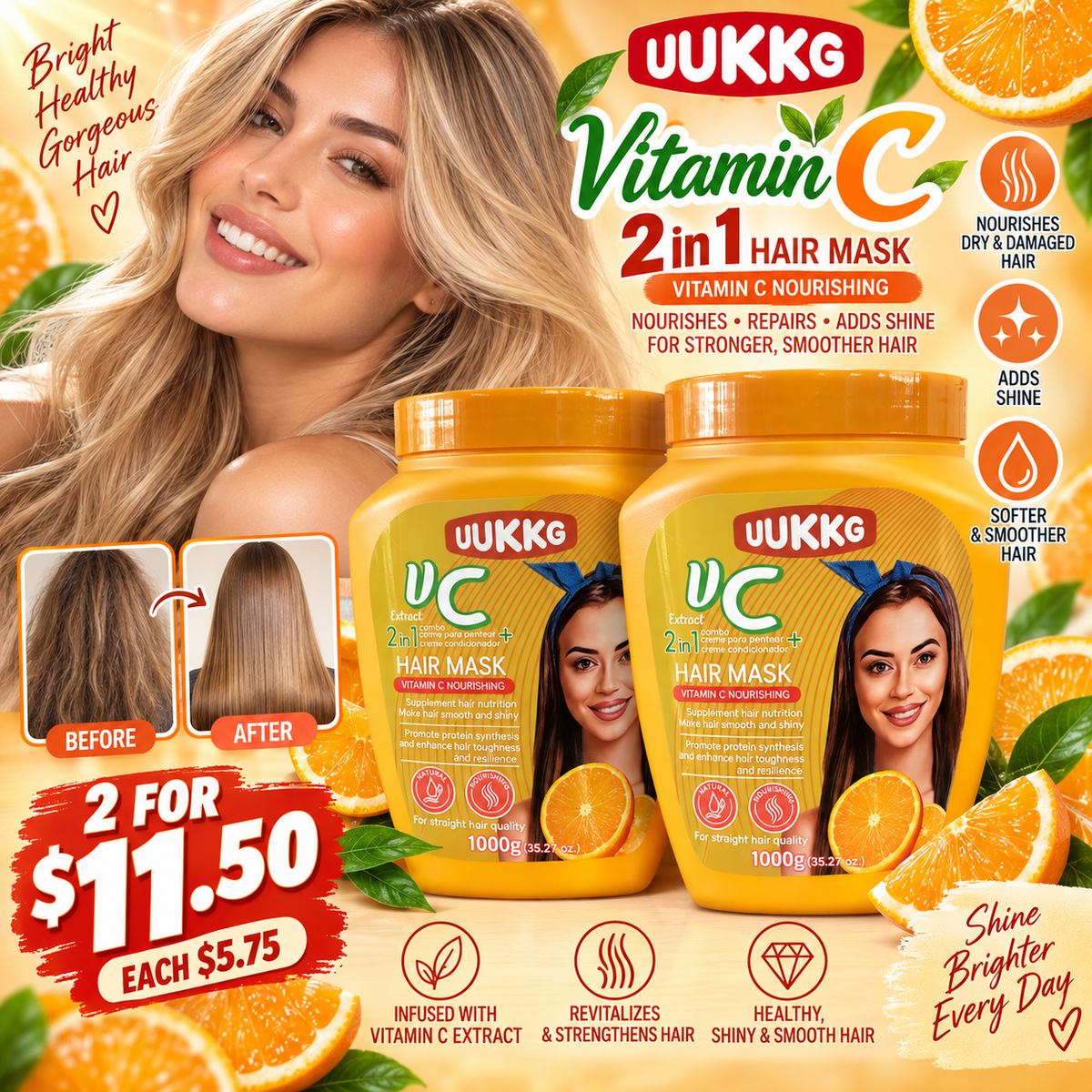 2PCS UUKKG VITAMIN C NOURISHING  CONTROL HAIR TREATMENT CREAM UU4263