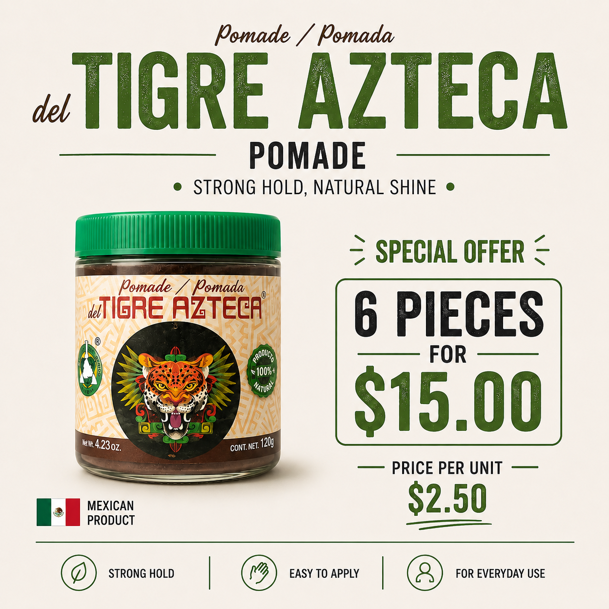 6PCS  POMADA DEL TIGRE AZTECA 5912
