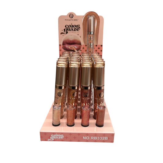 ROMANTIC BIRD BEIGE COLOR GLAZE LIP MAKE UP 24 PCS DISPLAY #RB332B