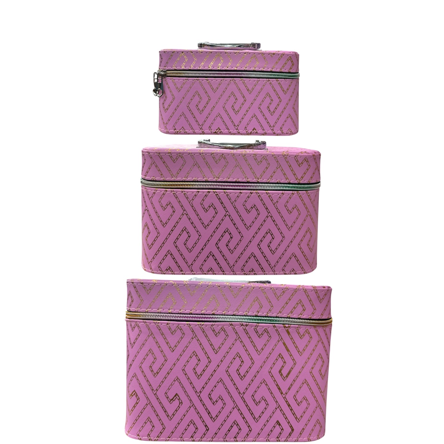 HALOGRAPHIC PINK 3PCS CARRY MAKEUP BOX