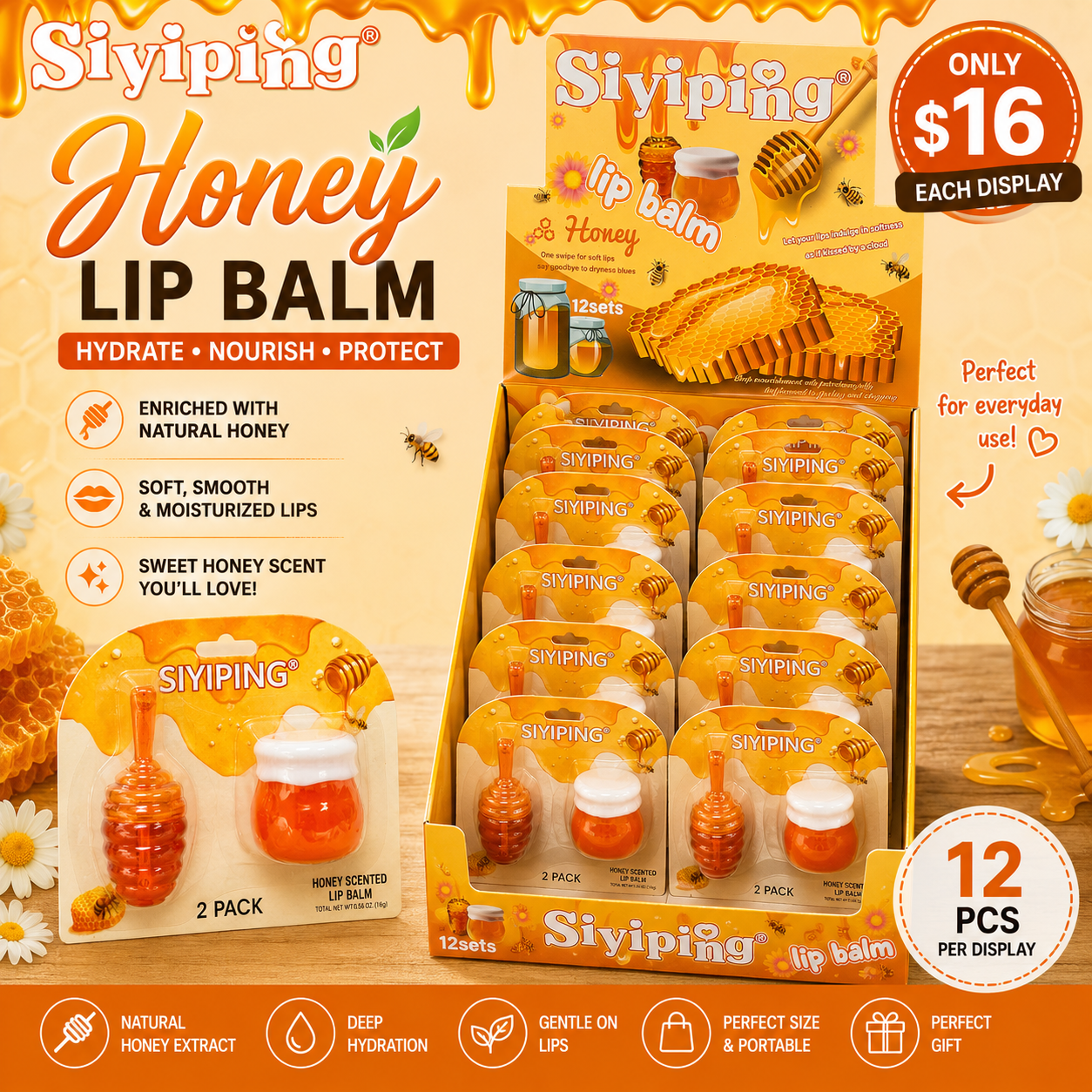 12PCS DISPLAY SIYIPING HONEY LIP BALM +GLOSS  ST45