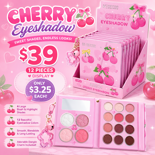 12PCS DISPLAY MEDECOO CHERRY EYESHADOW PALETTE WITH DANGLE CHARM EYE-1632
