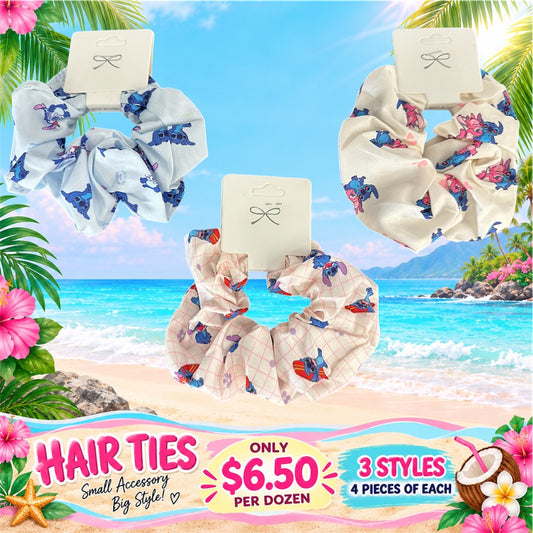 12PCS PACK BLUE GUY & PINK GIRL HAIR TIES HSC3
