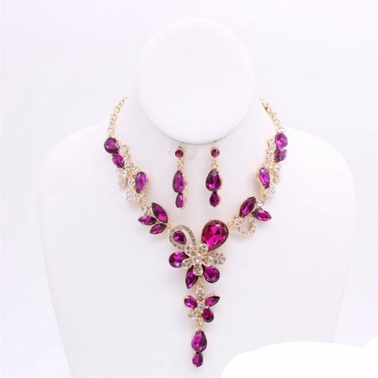 1PCS LUXURIOUS HOT PINK NECKLACE WITH EARRINGS