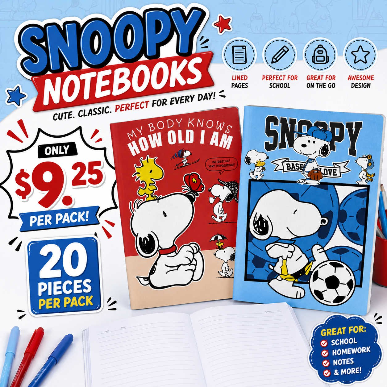 20PCS PACK NOTE-BOOM WHITE DOG 4 STYLES SUPER CUTE