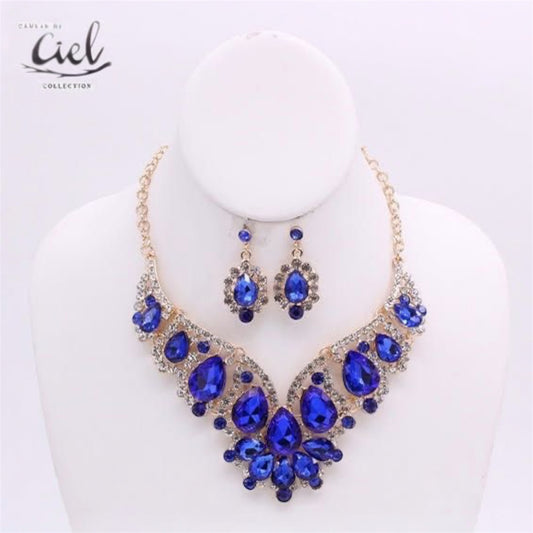 1PCS LUXURIOUS DARK BLUE NECKLACE WITH EARRINGS