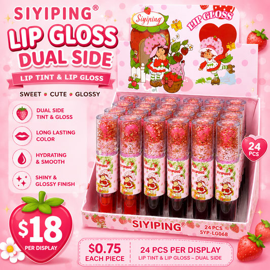 24PCS DISPLAY SIYIPING STRAWBERRY GIRL LIPGLOSS & LIP TINT DUO SYP-LG068