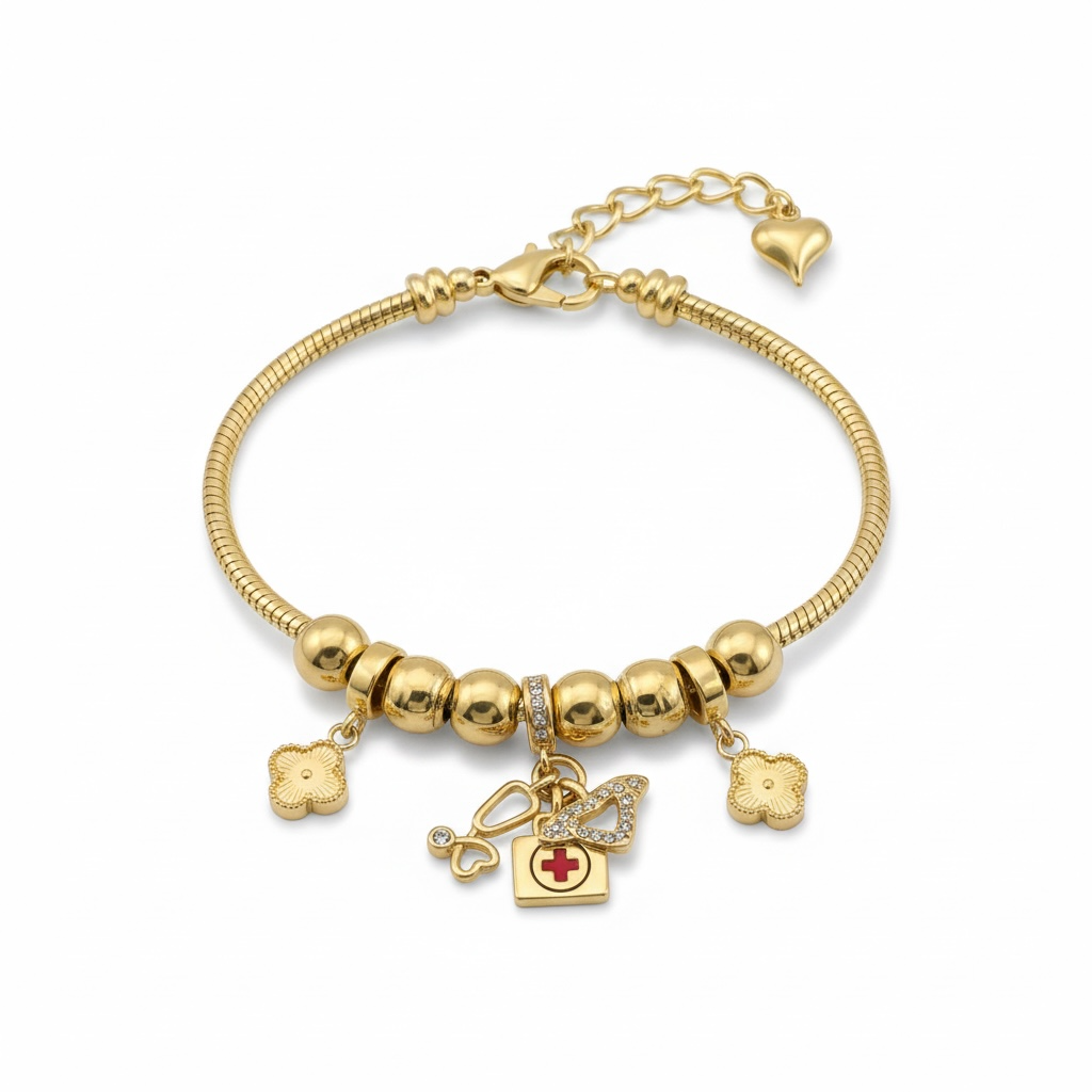 2PCS STAINLESS STEEL BLING CHARM DANGLING BRACELET JB1039