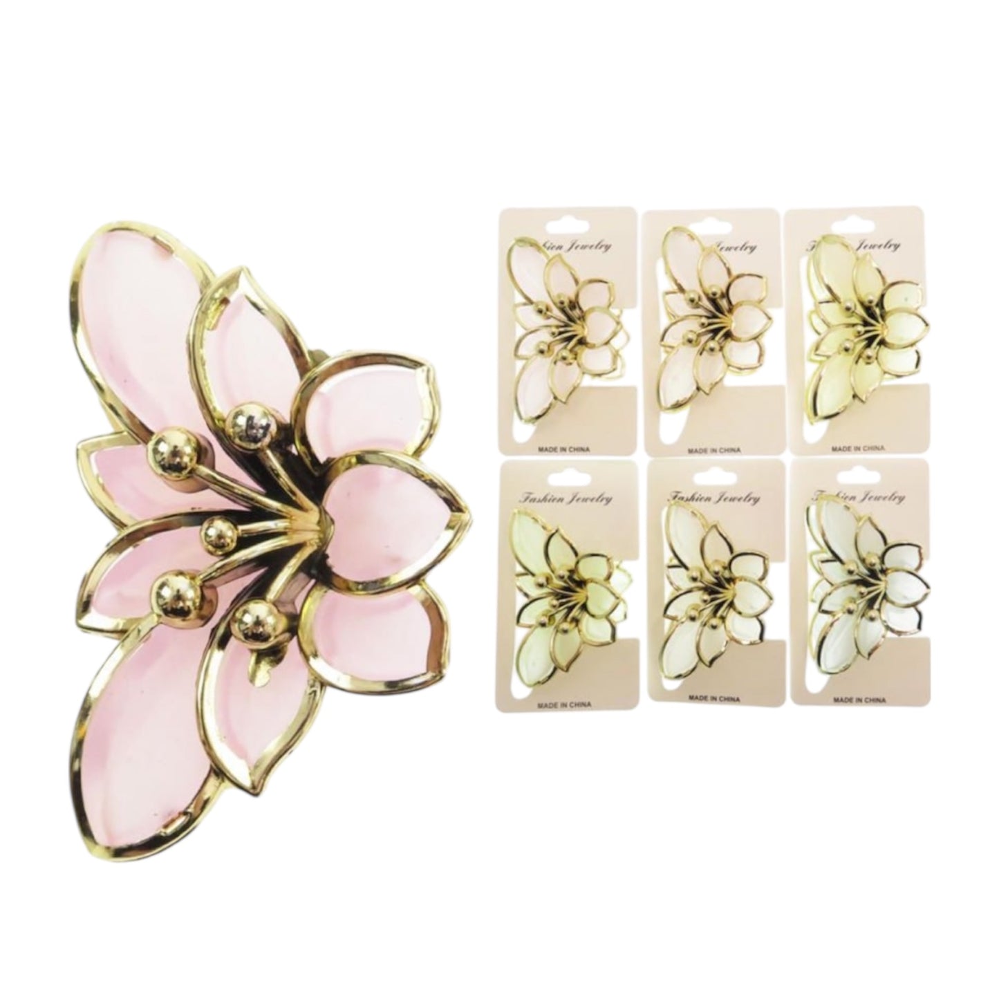 12PCS PACK HAIR CLIPS FLOWERS WITH GOLD H2362