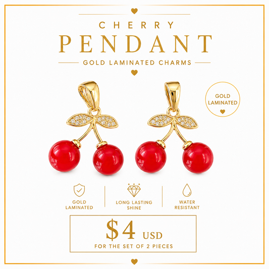 2PCS ORO LAMINADO CHERRY NECKLACE PENDANT