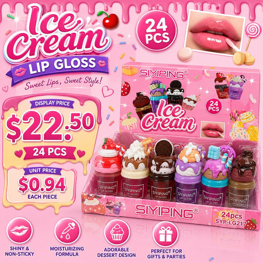 24PCS DISPLAY SIYIPING  ICE CREAM DESSERT DELIGHT LIP GLOSS SYP-LG217