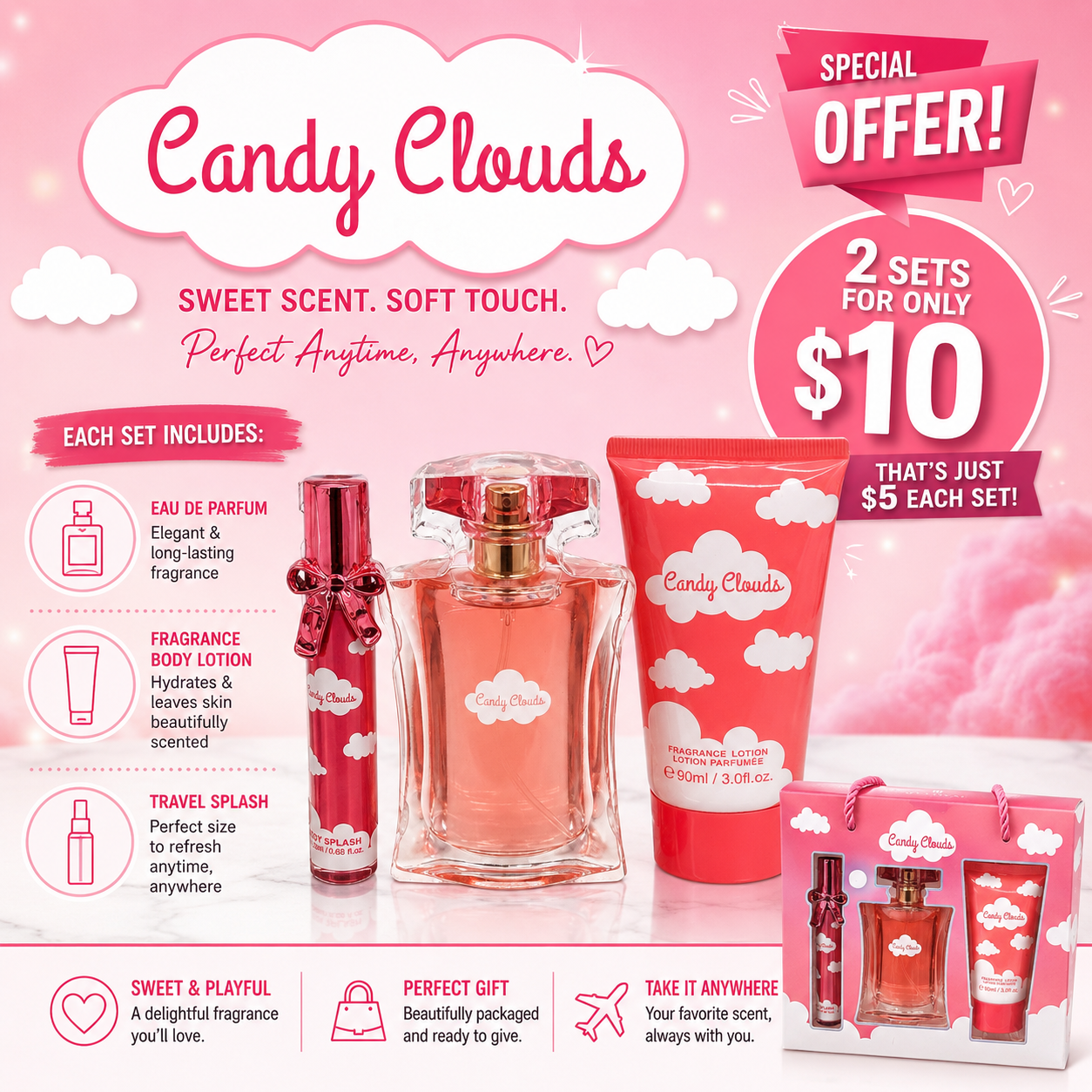 2PCS CANDY CLOUDS  PERFUME DÚO SET OLU4014