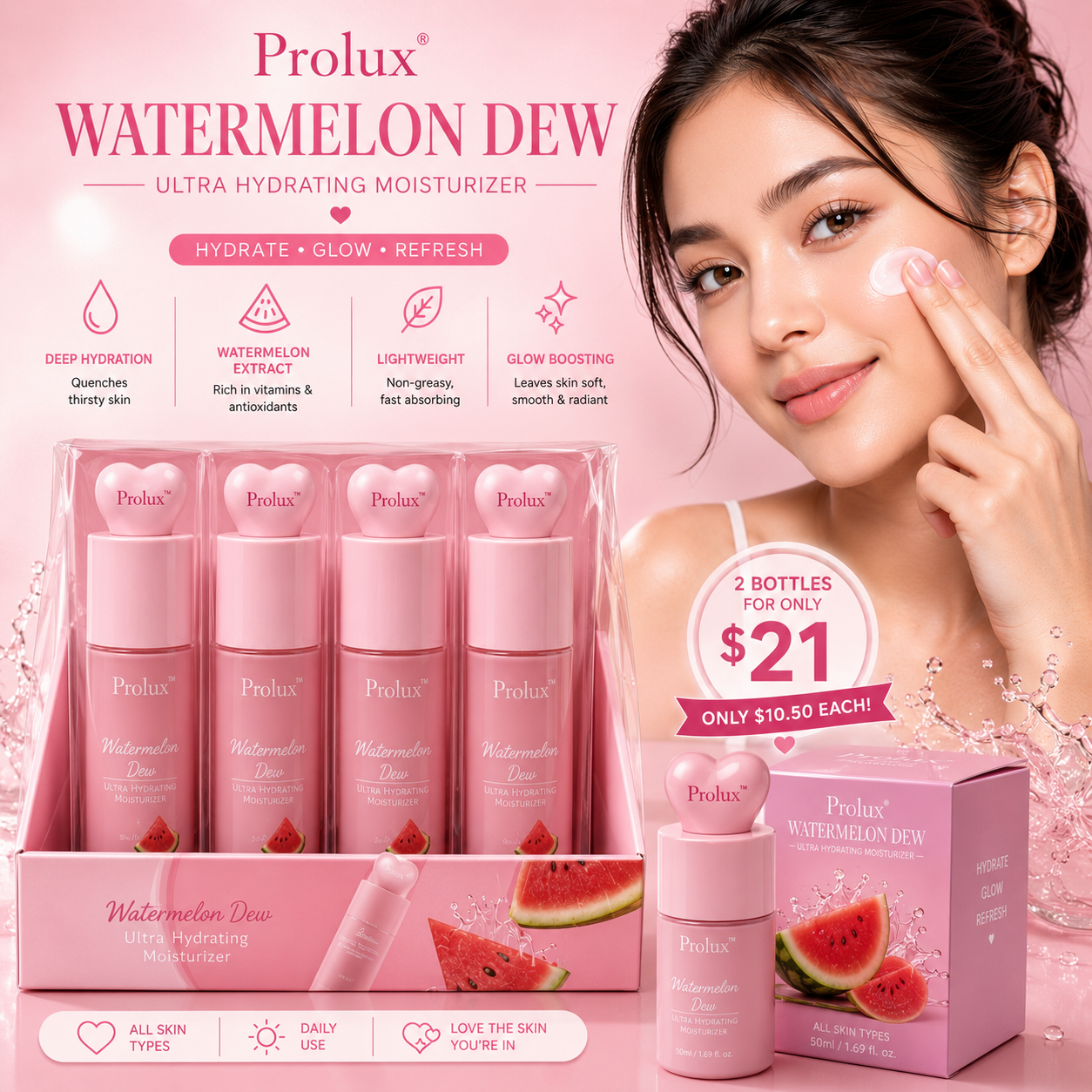 12PCS DISPLAY PROLUX WATERMELON DEW MOISTURIZER A102