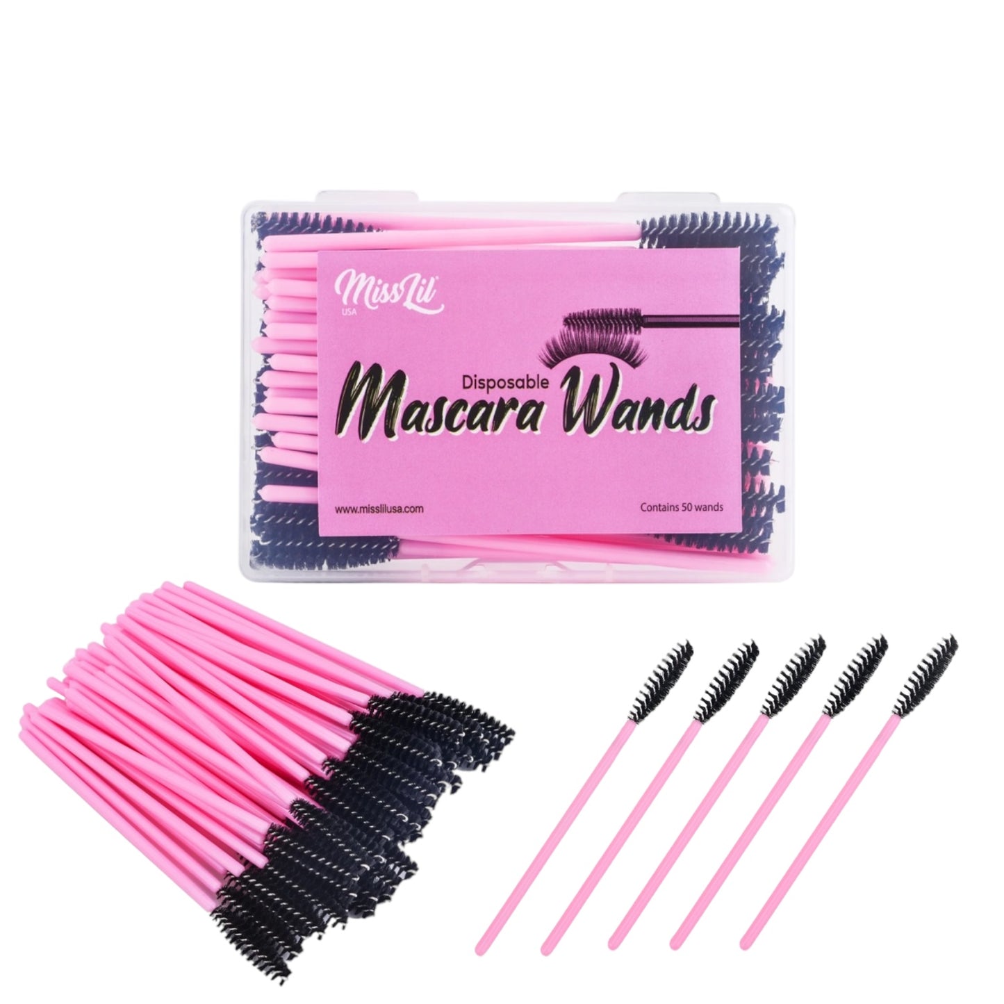 6PACKS MISS LIL USA MASCARA WANDS BLACK & PINK 50PCS CASE MLS5400