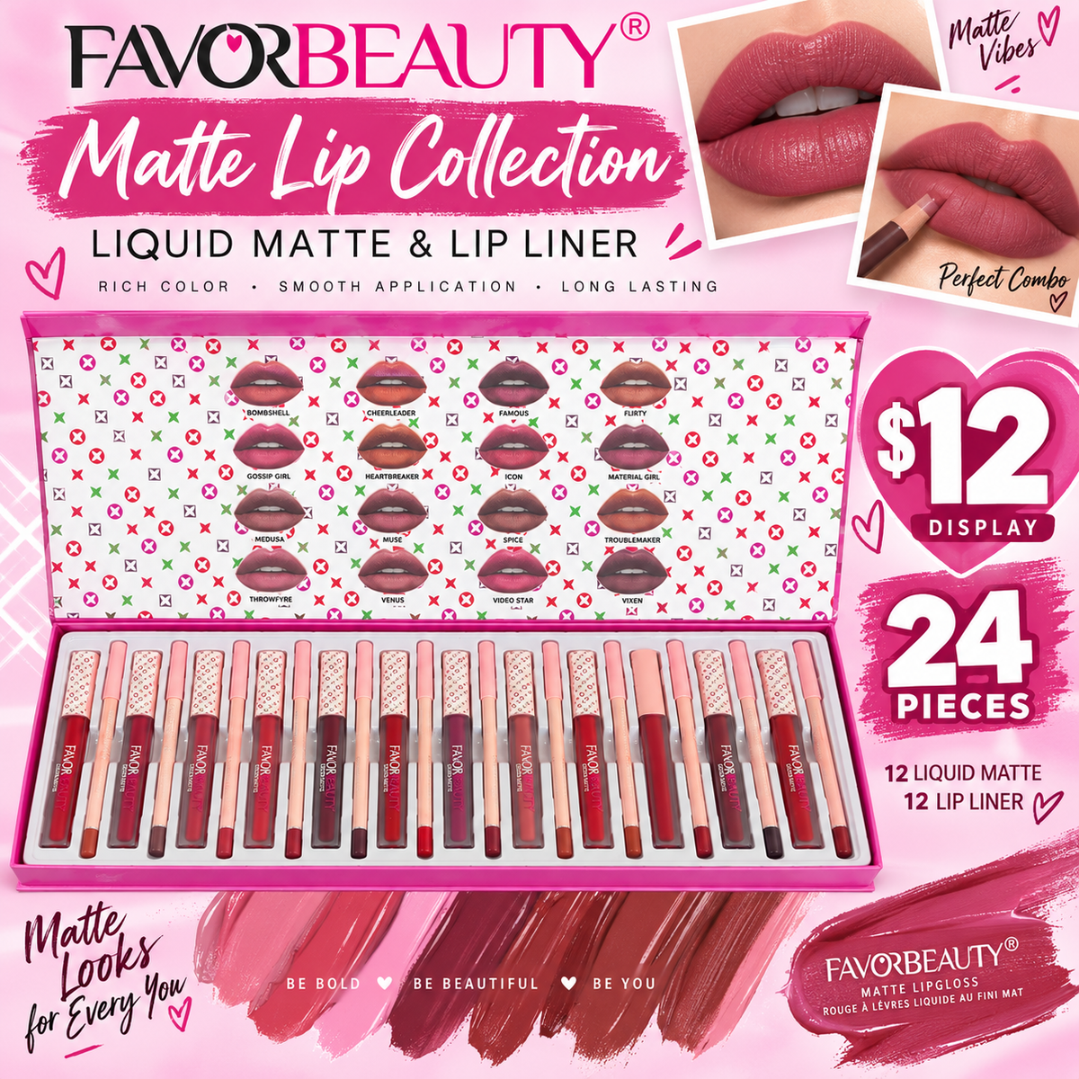 1PCS FAVOR BEAUTY L&L  LIPSTICK & LIPLINER DUO SET LG3637