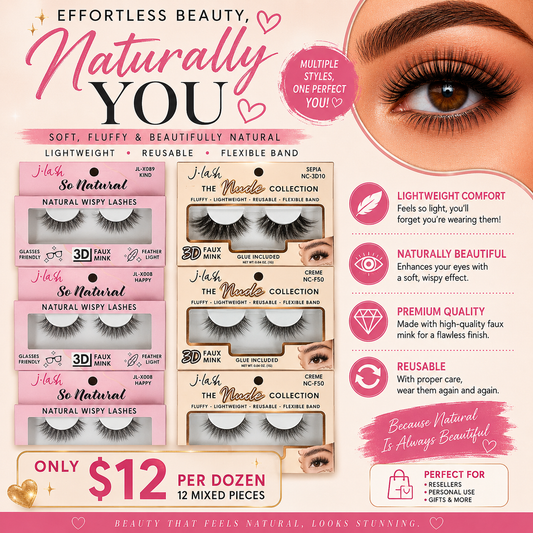 12PCS PACK PINK & BEIGE JLASH LASHES MIX STYLES