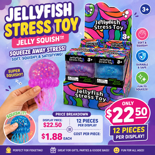 12PCS DISPLAY SQUEEZE JELLYFISH STRESS TOY GLITTER