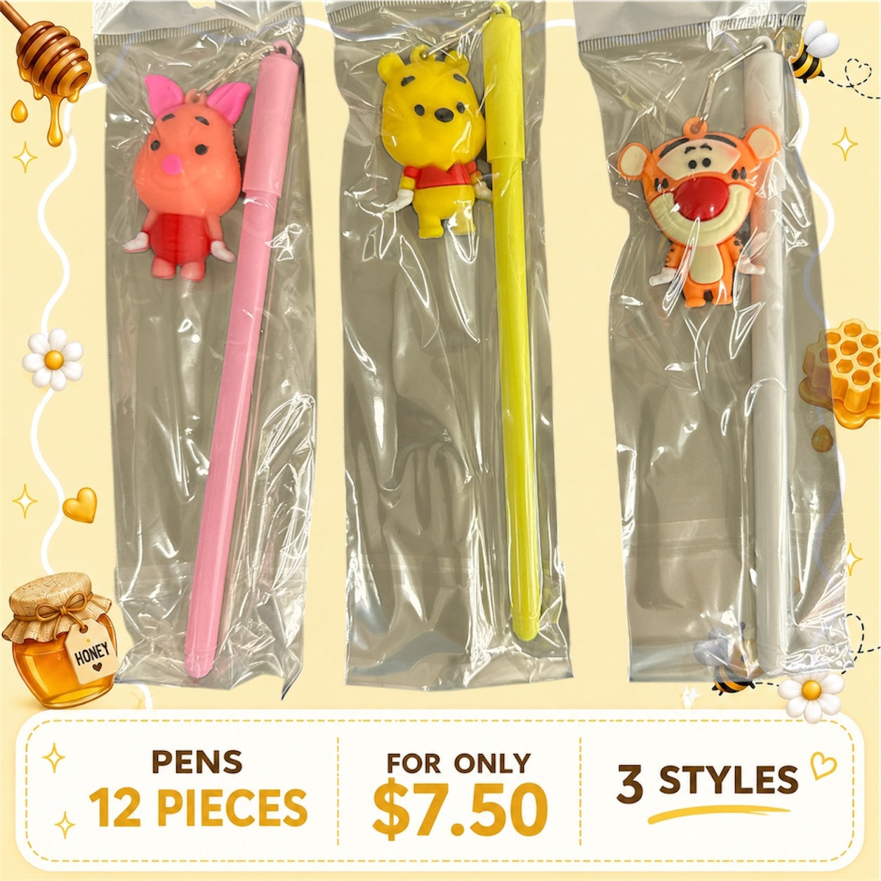 12PCS PACK YELLOW BEAR PENS P123