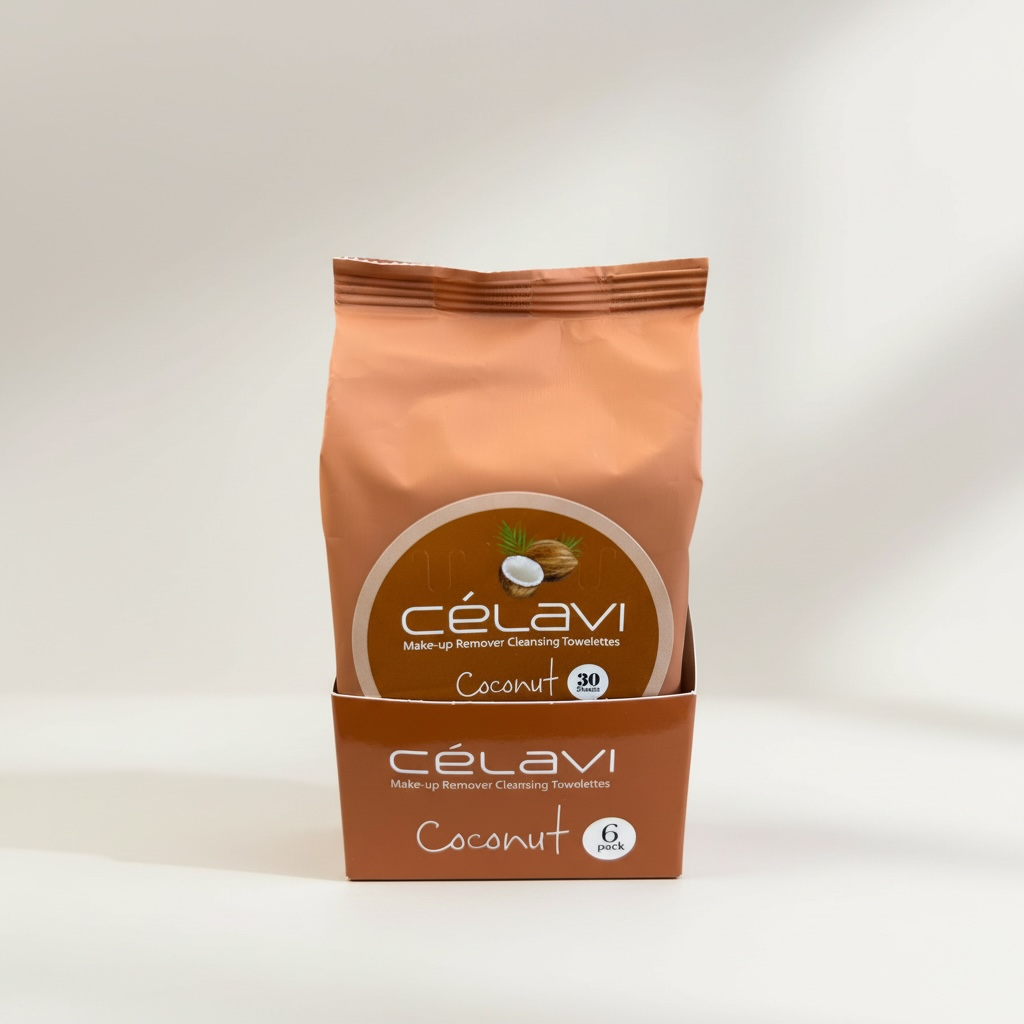 6PCS DISPLAY CELAVI COCONUT MAKE-UP REMOVER CLEANSING TOWELETTES MT015