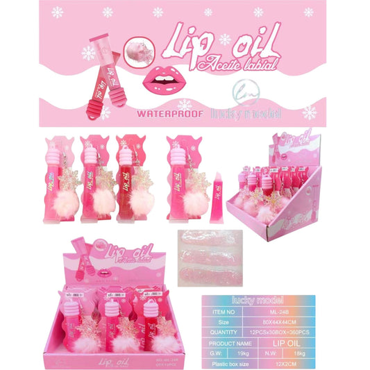 12PCS DISPLAY SNOWFLAKE WATERPROOF LIP OIL ML-24B