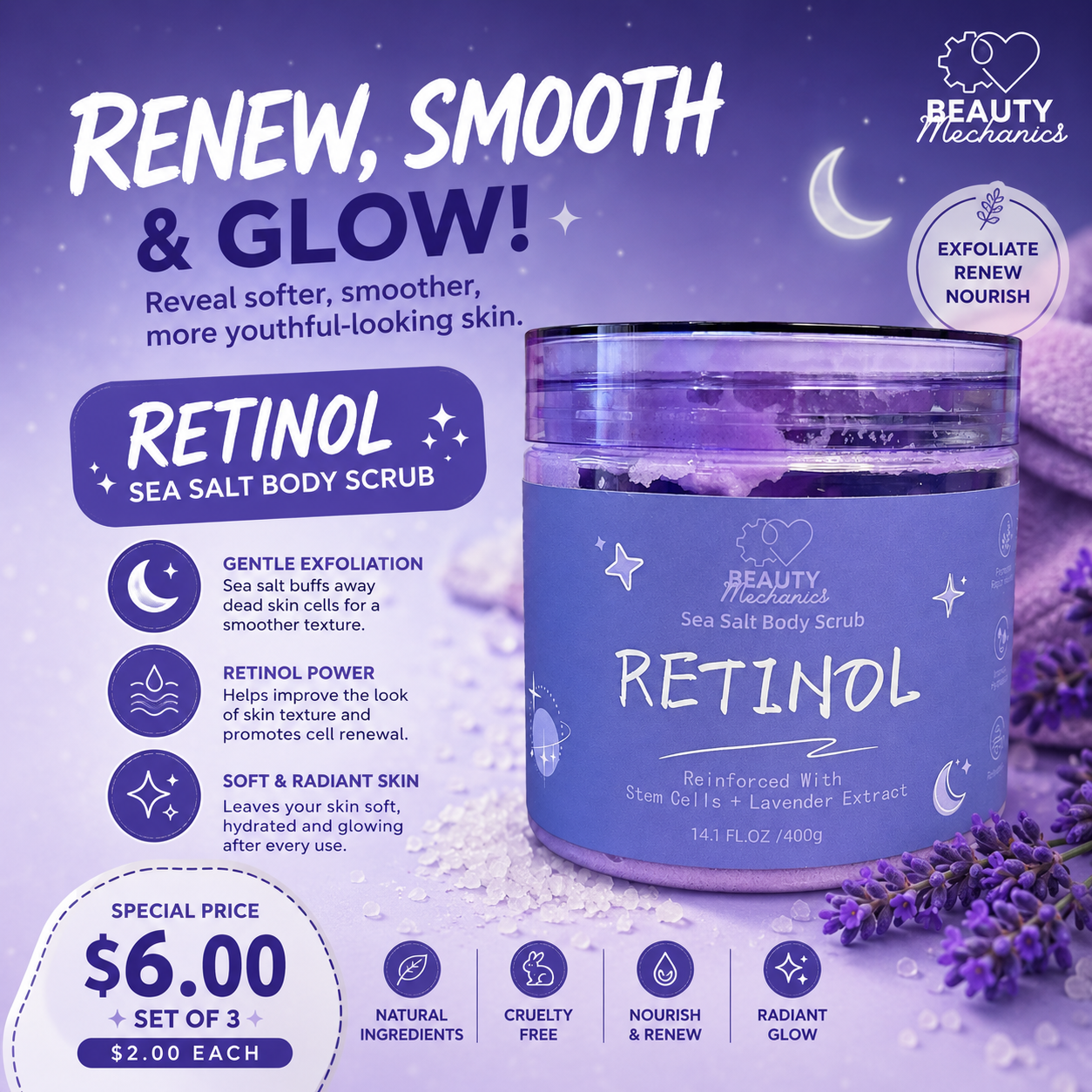3 BEAUTY MECHANICS RETINOL SEA SALT BODY SCRUB