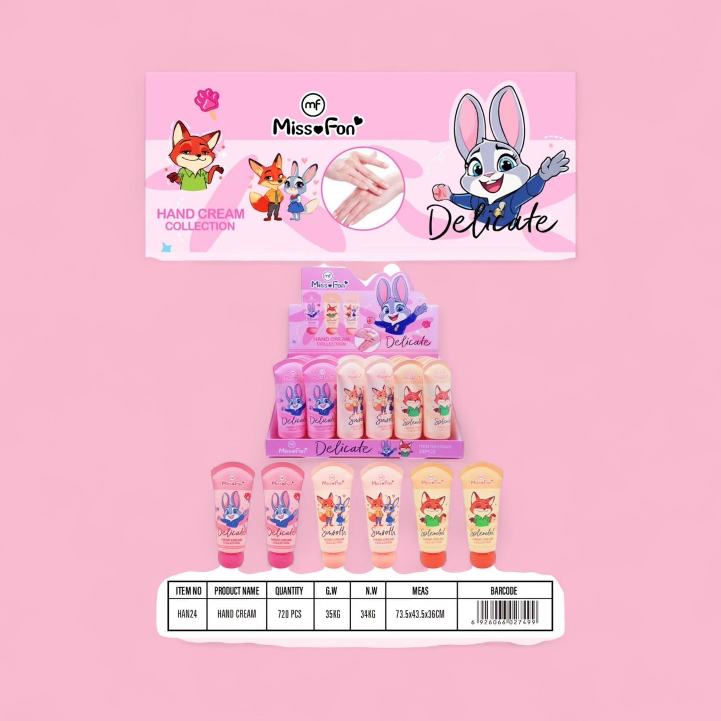 24PCS DISPLAY MISS FAN BUNNY HAND CREAM HAN24