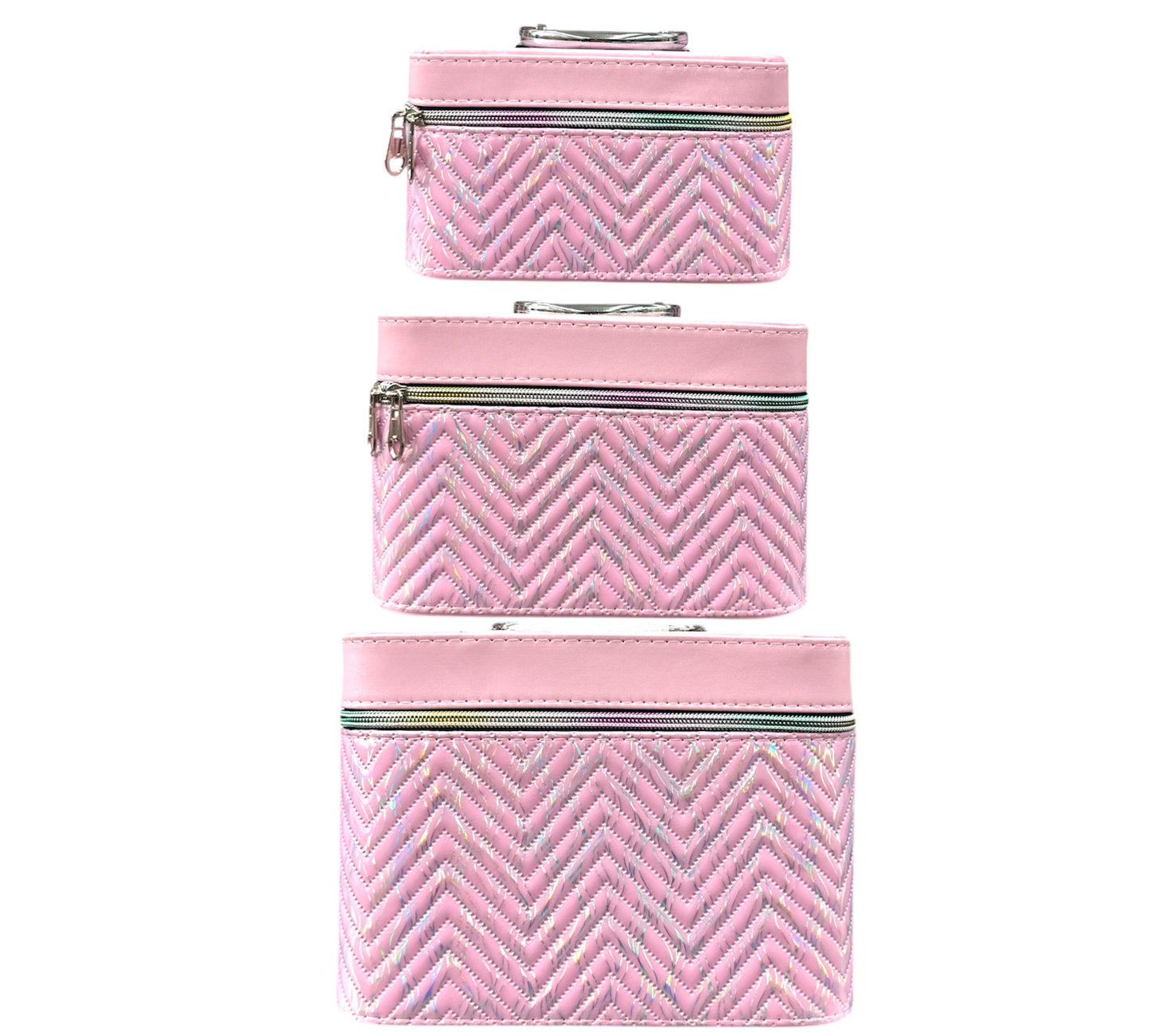 HALOGRAPHIC PINK 3PCS CARRY MAKEUP BOX