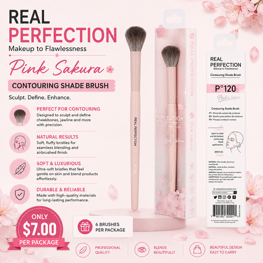 6PCS PACK PINK REAL PERFECTION SAKURA CONTOURING SHADE BRUSH P-120