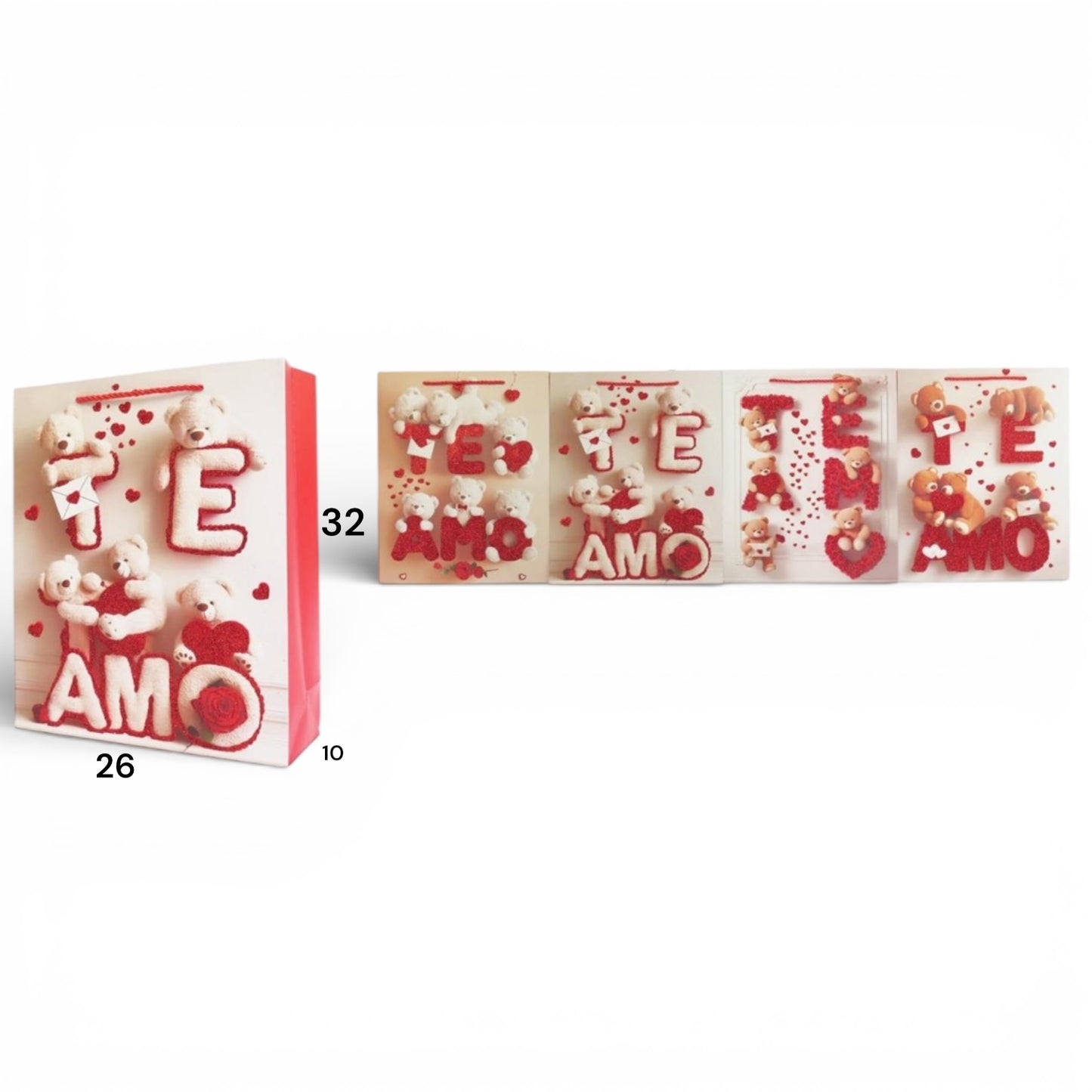 12PCS PACK TE AMO GLITTER GIFT BAGS BA2545