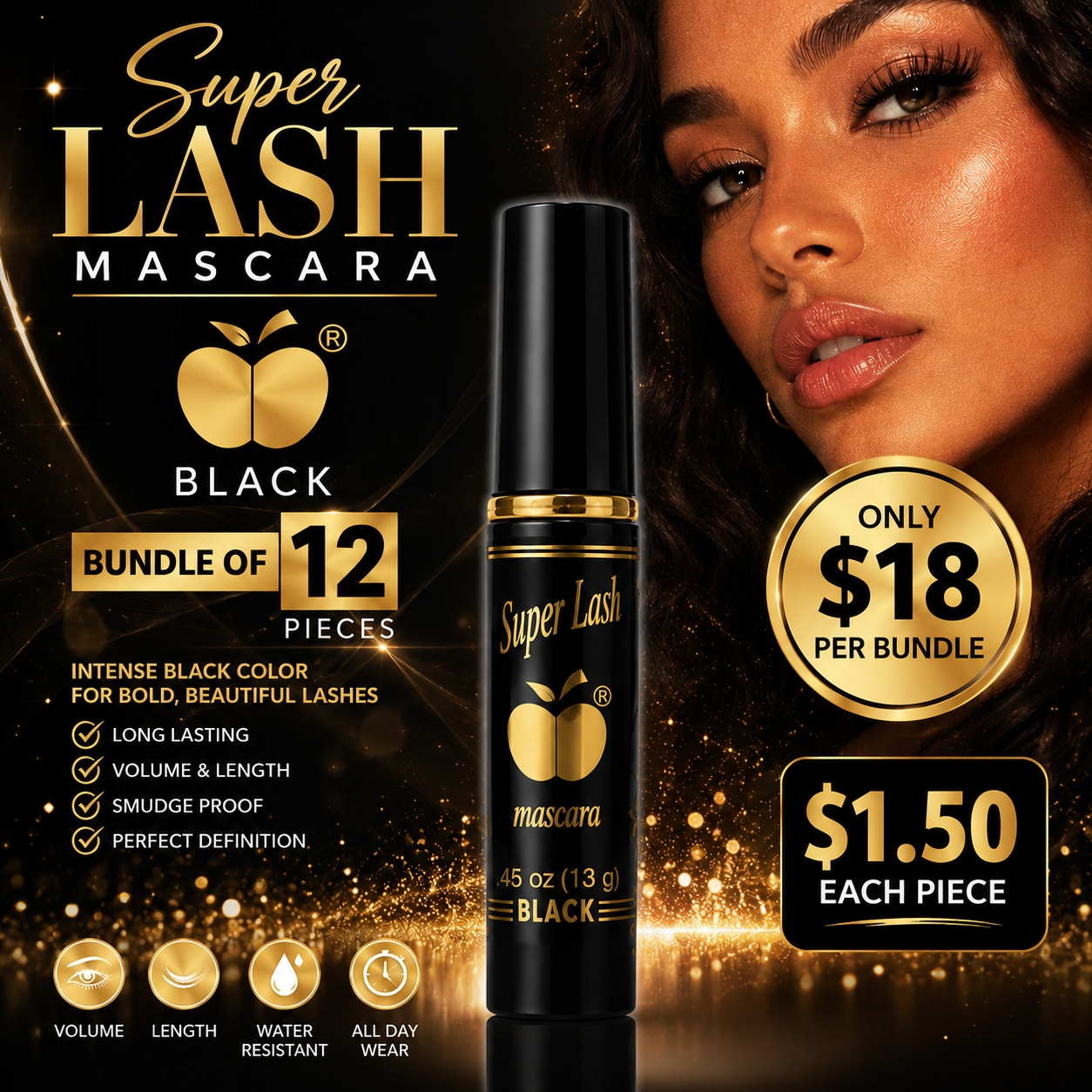 12PCS BY APPLE SUPER LASH MASCAR BLACK 8932