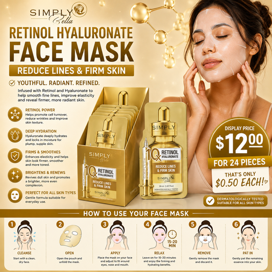24PCS DISPLAY SIMPLY BELLA RETINOL HYALURONATE SHEET FACE MASK SIB1055